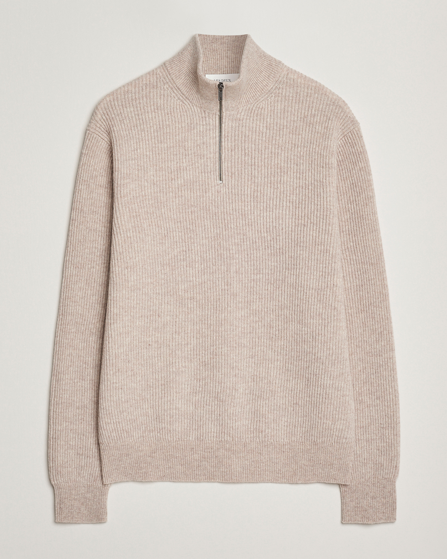 Mies | Puserot | LES DEUX | Eduard Half-Zip Knit Jumper Light Sand