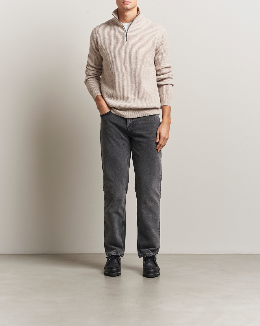 Mies | Puserot | LES DEUX | Eduard Half-Zip Knit Jumper Light Sand