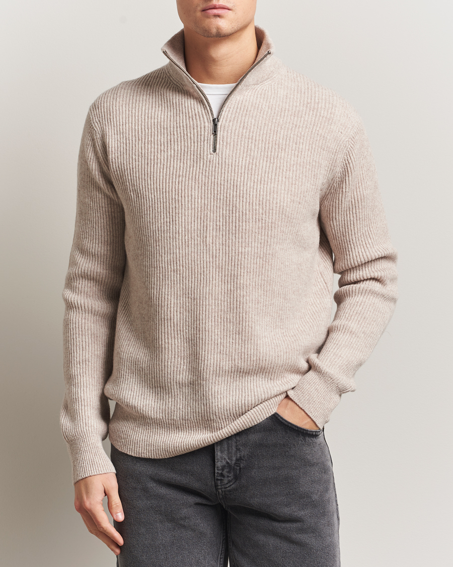 Mies | Puserot | LES DEUX | Eduard Half-Zip Knit Jumper Light Sand