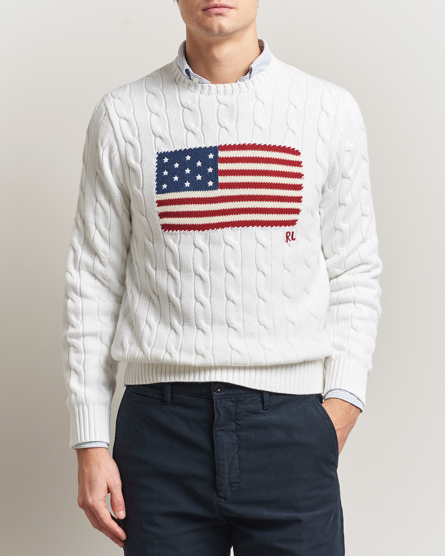 Mies | Puserot | Polo Ralph Lauren | Cotton Cable Flag Sweater Ceramic White