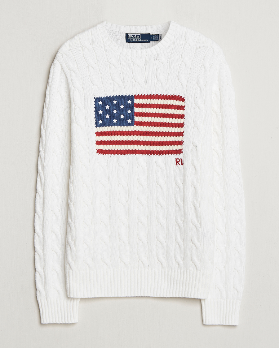 Mies | Puserot | Polo Ralph Lauren | Cotton Cable Flag Sweater Ceramic White