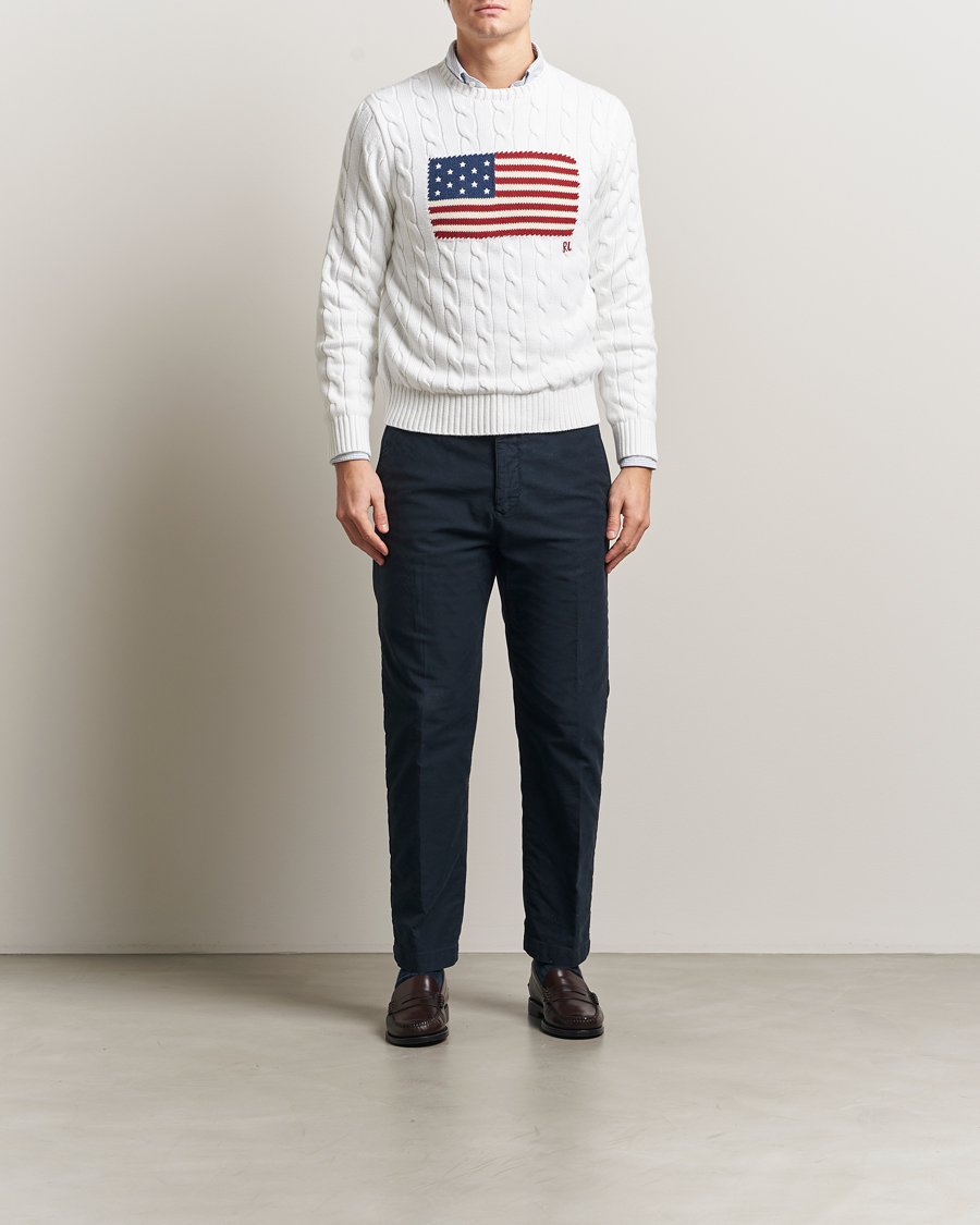 Mies | Puserot | Polo Ralph Lauren | Cotton Cable Flag Sweater Ceramic White