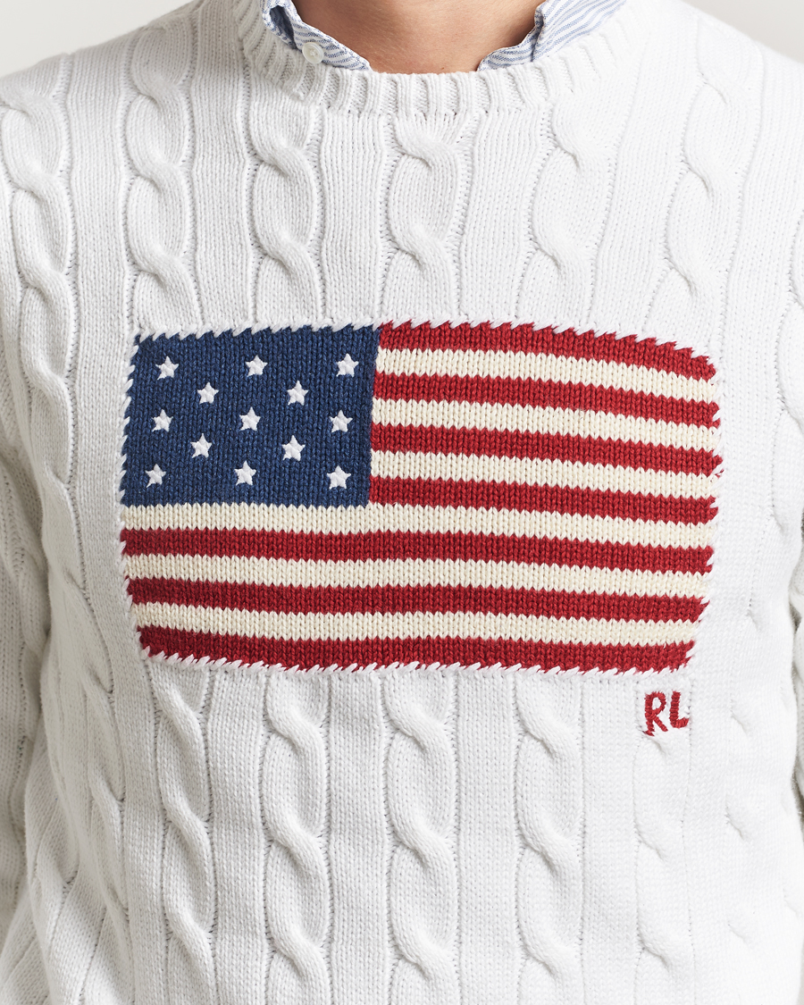 Mies | Puserot | Polo Ralph Lauren | Cotton Cable Flag Sweater Ceramic White