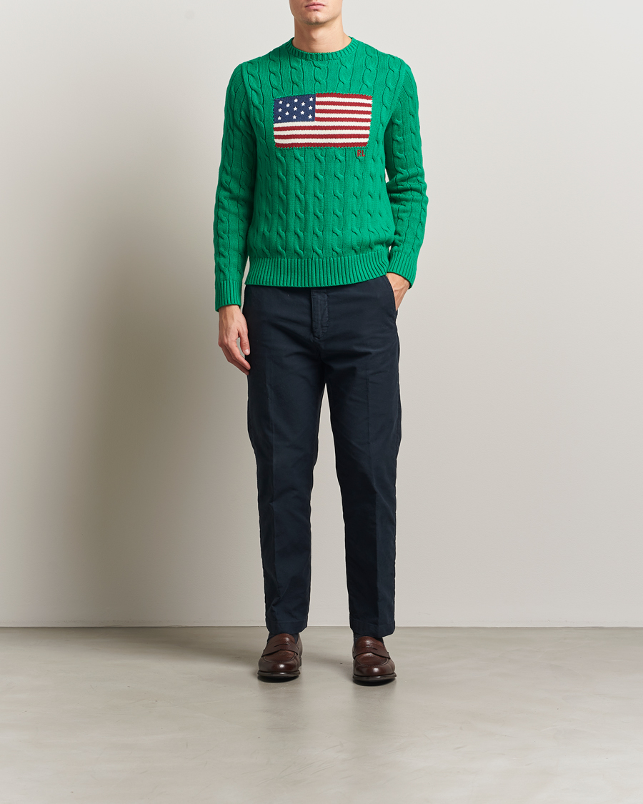 Mies | Puserot | Polo Ralph Lauren | Cotton Cable Flag Sweater Billiard Green