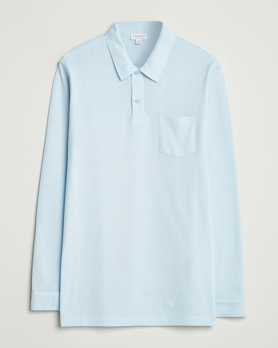 Mies | Pikeet | Sunspel | Long Sleeve Riviera Polo Shirt Frost Blue