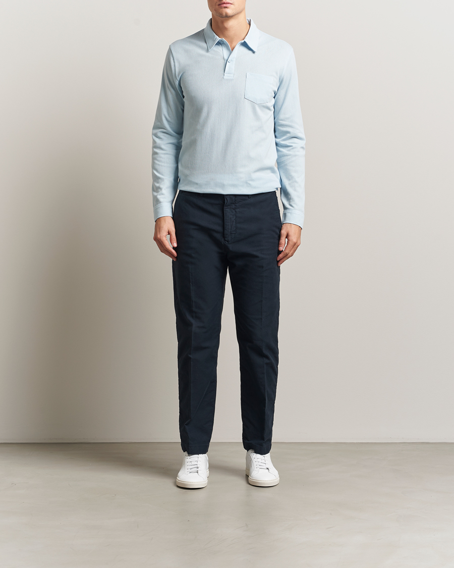 Mies | Pikeet | Sunspel | Long Sleeve Riviera Polo Shirt Frost Blue