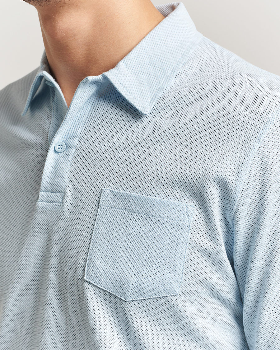 Mies | Pikeet | Sunspel | Long Sleeve Riviera Polo Shirt Frost Blue