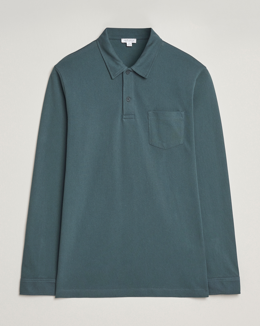 Mies | Pikeet | Sunspel | Long Sleeve Riviera Polo Shirt Dark Petrol
