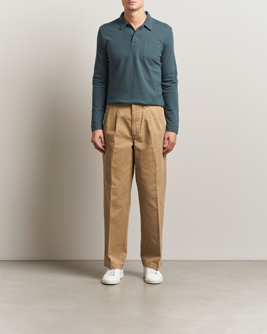 Mies | Pikeet | Sunspel | Long Sleeve Riviera Polo Shirt Dark Petrol