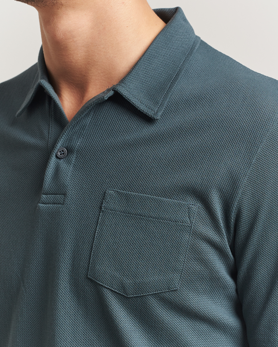 Mies | Pikeet | Sunspel | Long Sleeve Riviera Polo Shirt Dark Petrol