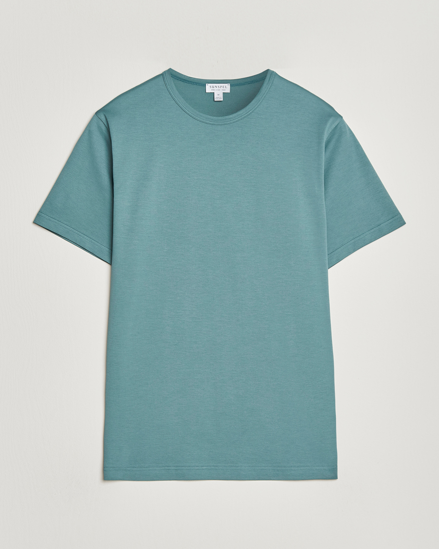 Mies | T-paidat | Sunspel | Crew Neck Q82 Cotton T-Shirt Steel Green