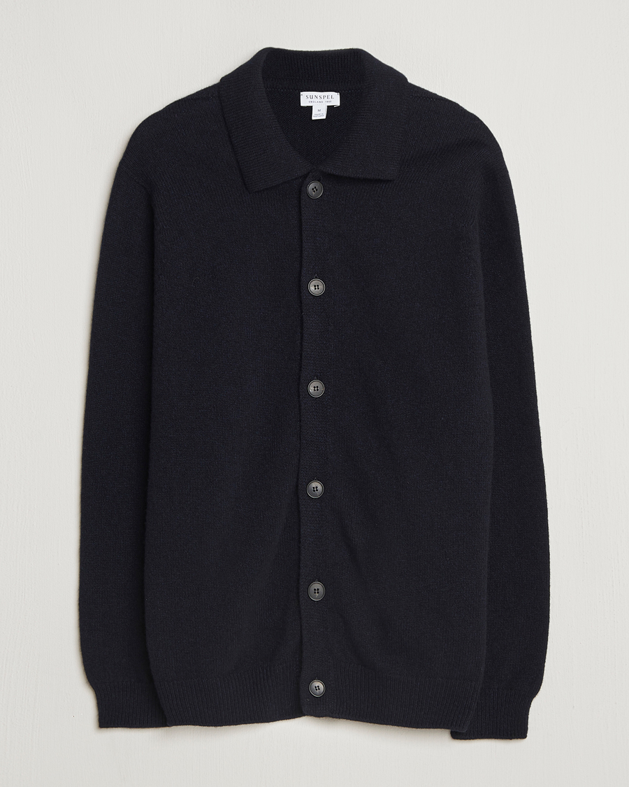 Mies | Puserot | Sunspel | Lambswool Cardigan Dark Navy