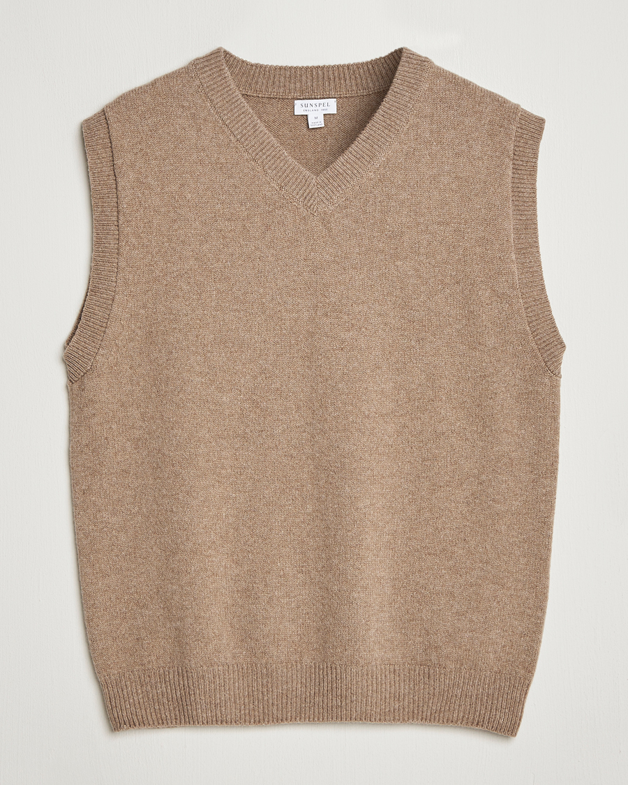 Mies | Puserot | Sunspel | Lambswool Knitted Vest Sandstone