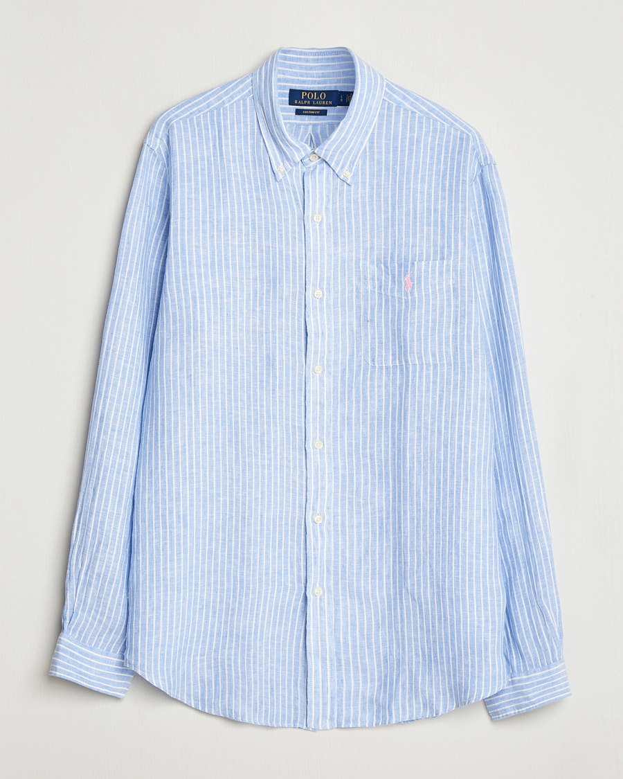Mies | Kauluspaidat | Polo Ralph Lauren | Custom Fit Linen Striped Shirt Light Blue/White