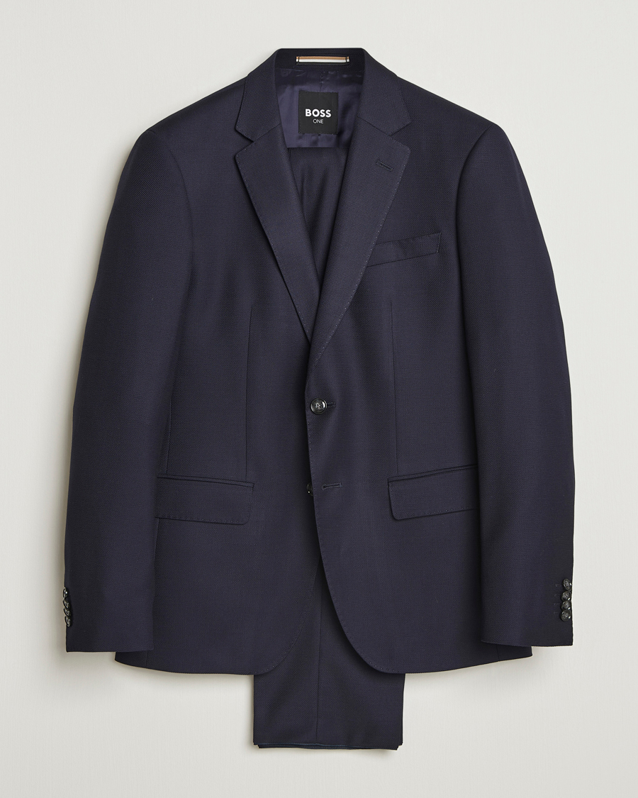 Mies | Puvut | BOSS BLACK | Huge Structured Wool Suit Dark Blue