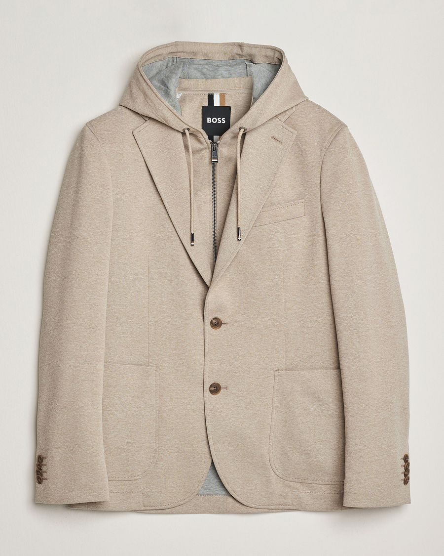 Mies | Pikkutakit | BOSS BLACK | Hanry Hooded Jersey Blazer Dark Beige