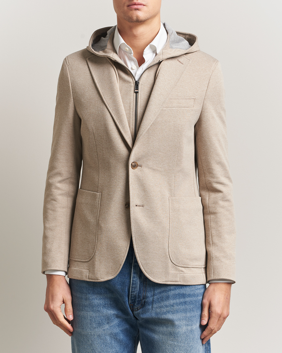 Mies | Pikkutakit | BOSS BLACK | Hanry Hooded Jersey Blazer Dark Beige