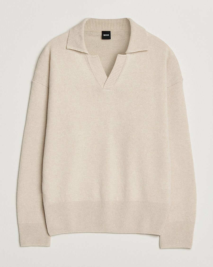 Mies | Puserot | BOSS BLACK | Ucari Wool Knitted Polo Open White