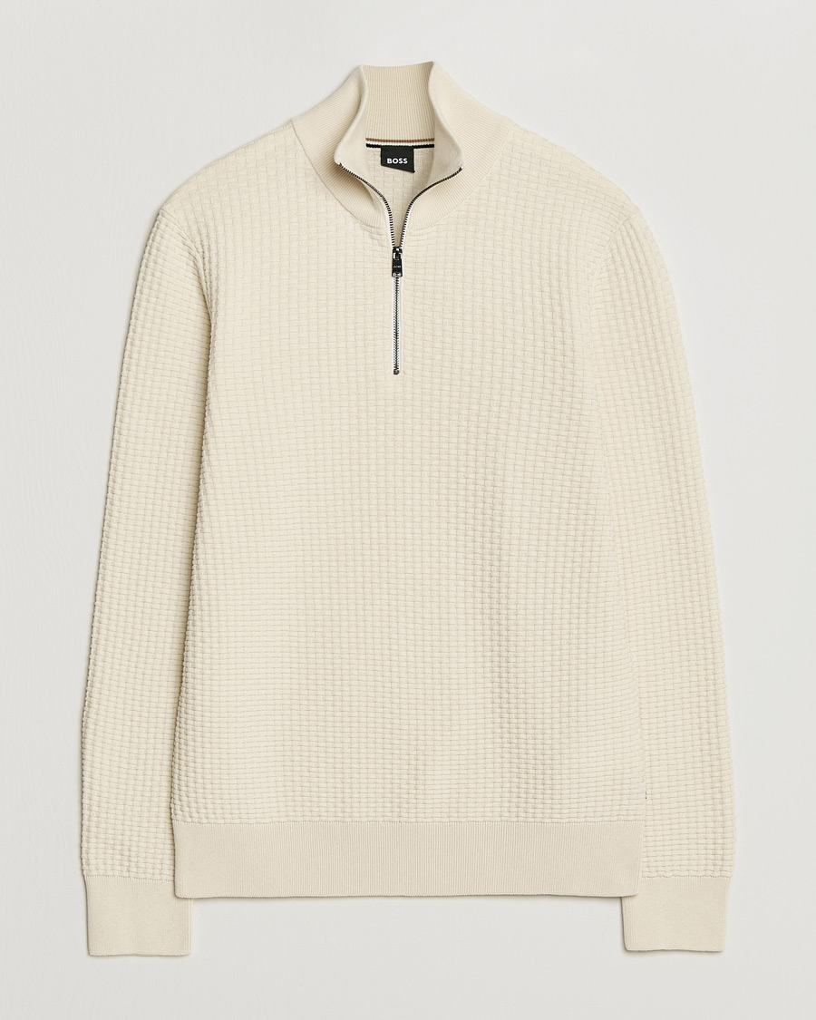 Mies | Puserot | BOSS BLACK | Ulicio Structured Knitted Half Zip Open White