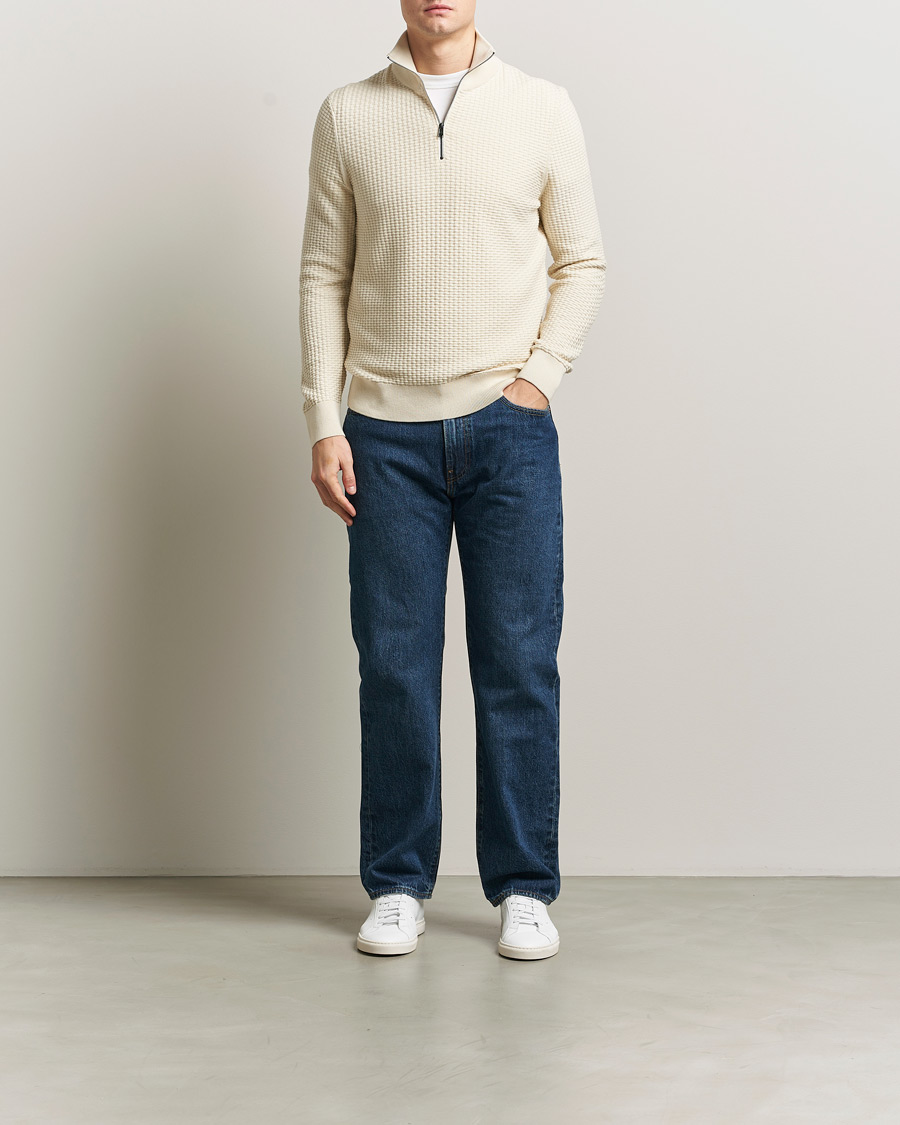 Mies | Puserot | BOSS BLACK | Ulicio Structured Knitted Half Zip Open White