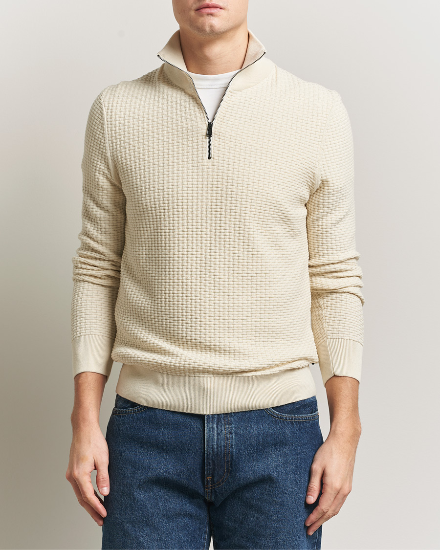 Mies | Puserot | BOSS BLACK | Ulicio Structured Knitted Half Zip Open White