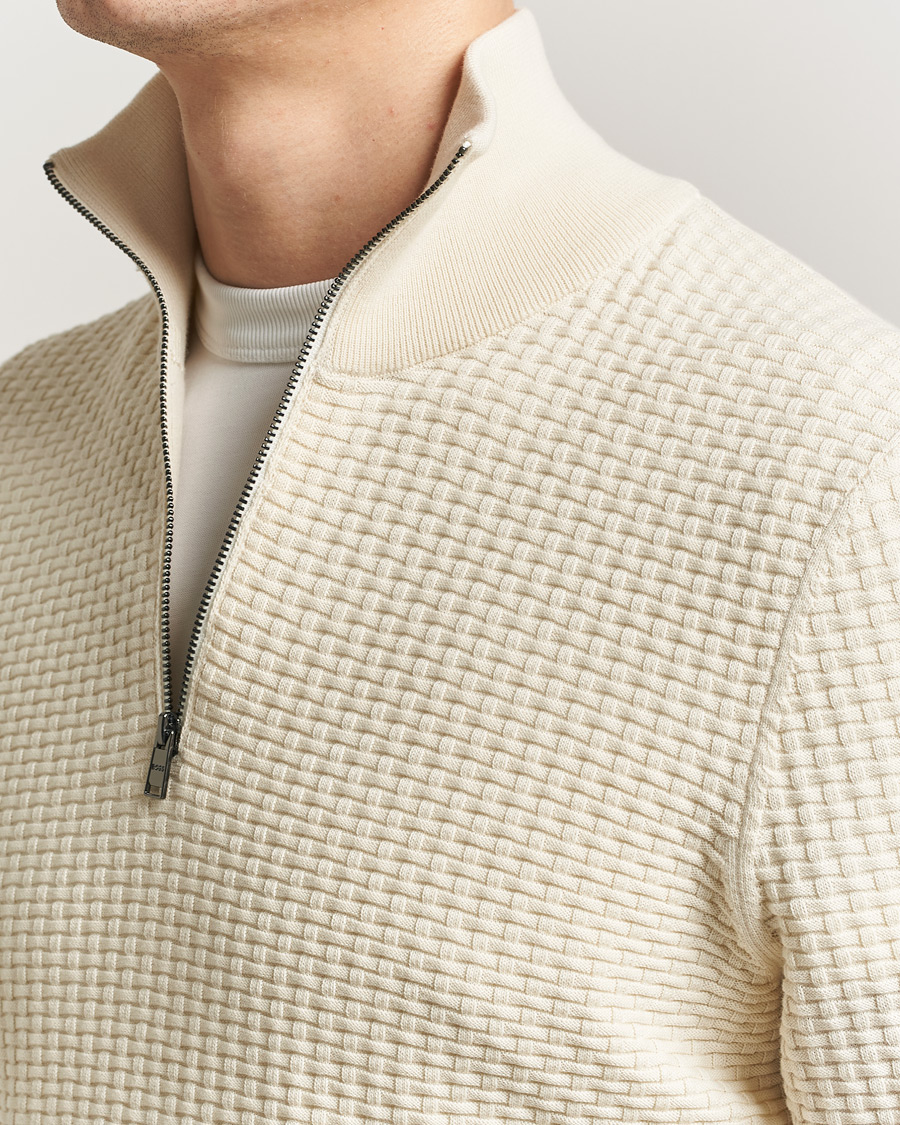 Mies | Puserot | BOSS BLACK | Ulicio Structured Knitted Half Zip Open White
