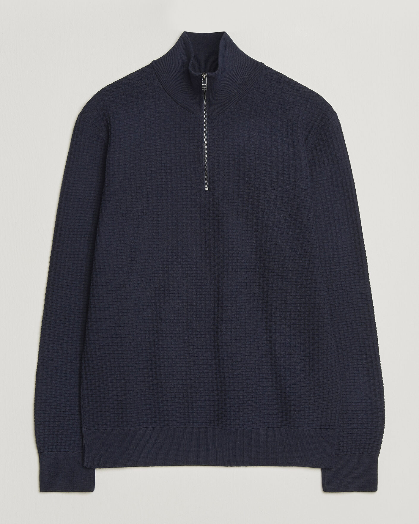 Mies | Puserot | BOSS BLACK | Ulicio Structured Knitted Half Zip Dark Blue