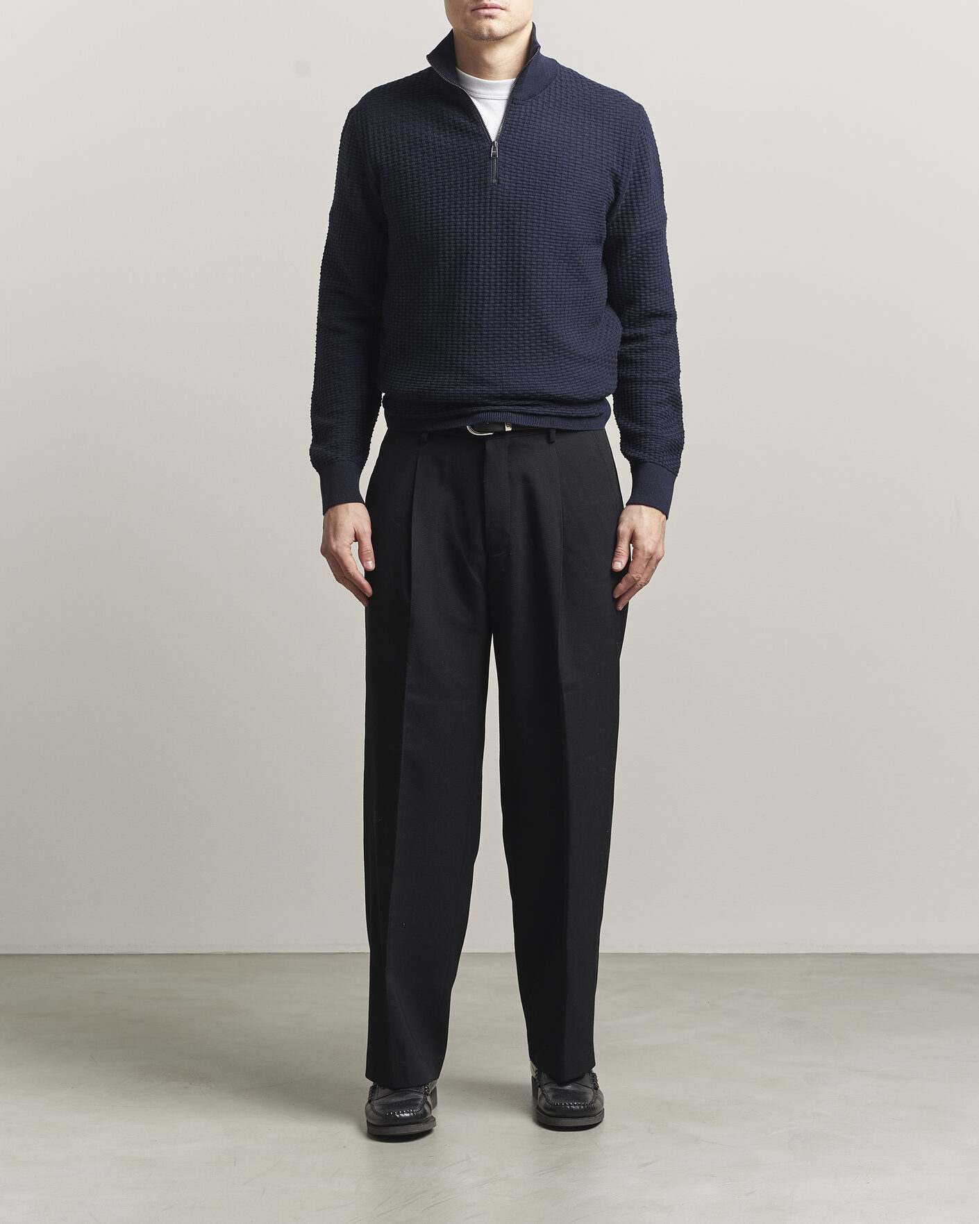 Mies | Puserot | BOSS BLACK | Ulicio Structured Knitted Half Zip Dark Blue