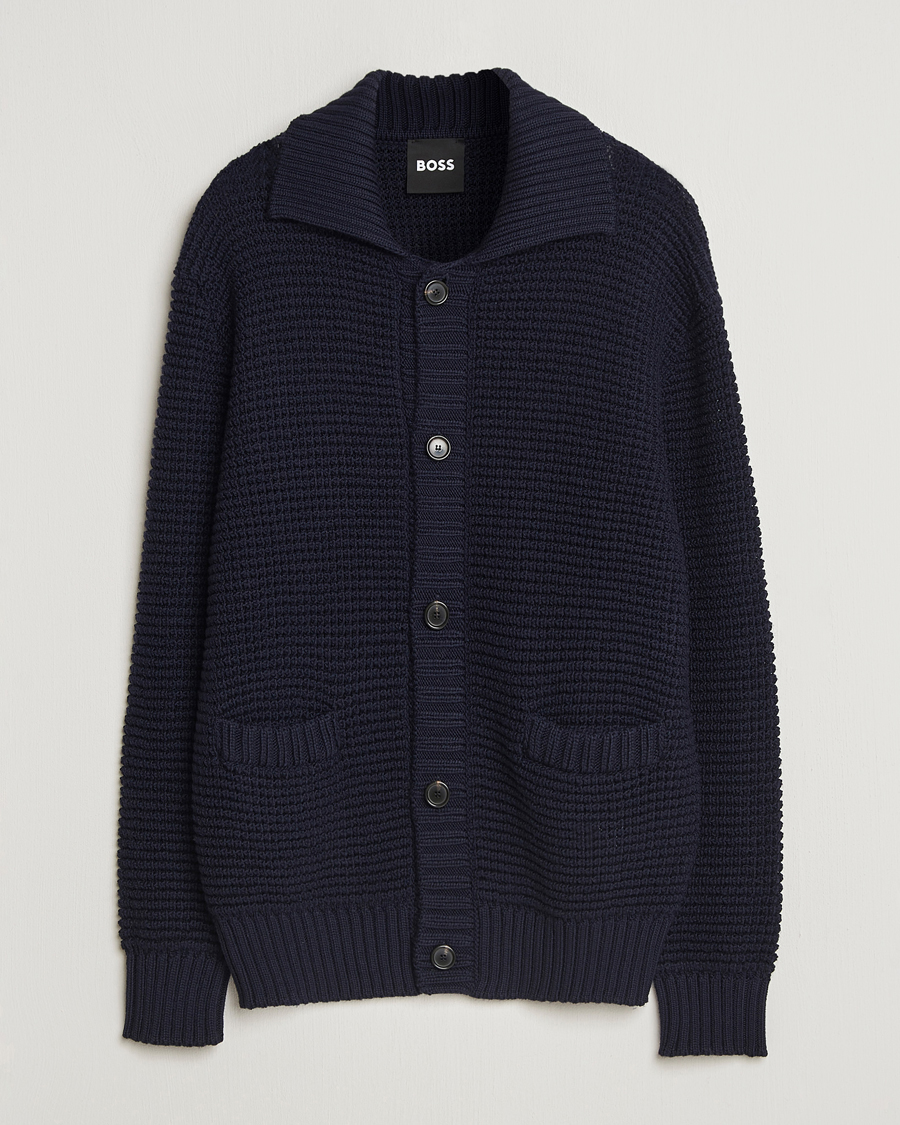 Mies | Puserot | BOSS BLACK | Ulivi Heavy Knitted Cardigan Dark Blue