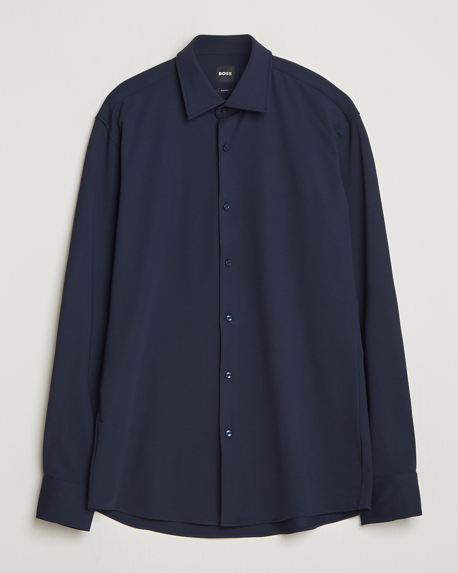 Mies | Kauluspaidat | BOSS BLACK | Hank Structured Jersey Shirt Dark Blue