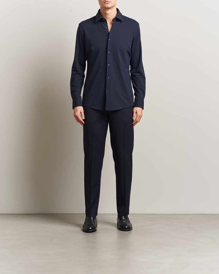 Mies | Kauluspaidat | BOSS BLACK | Hank Structured Jersey Shirt Dark Blue