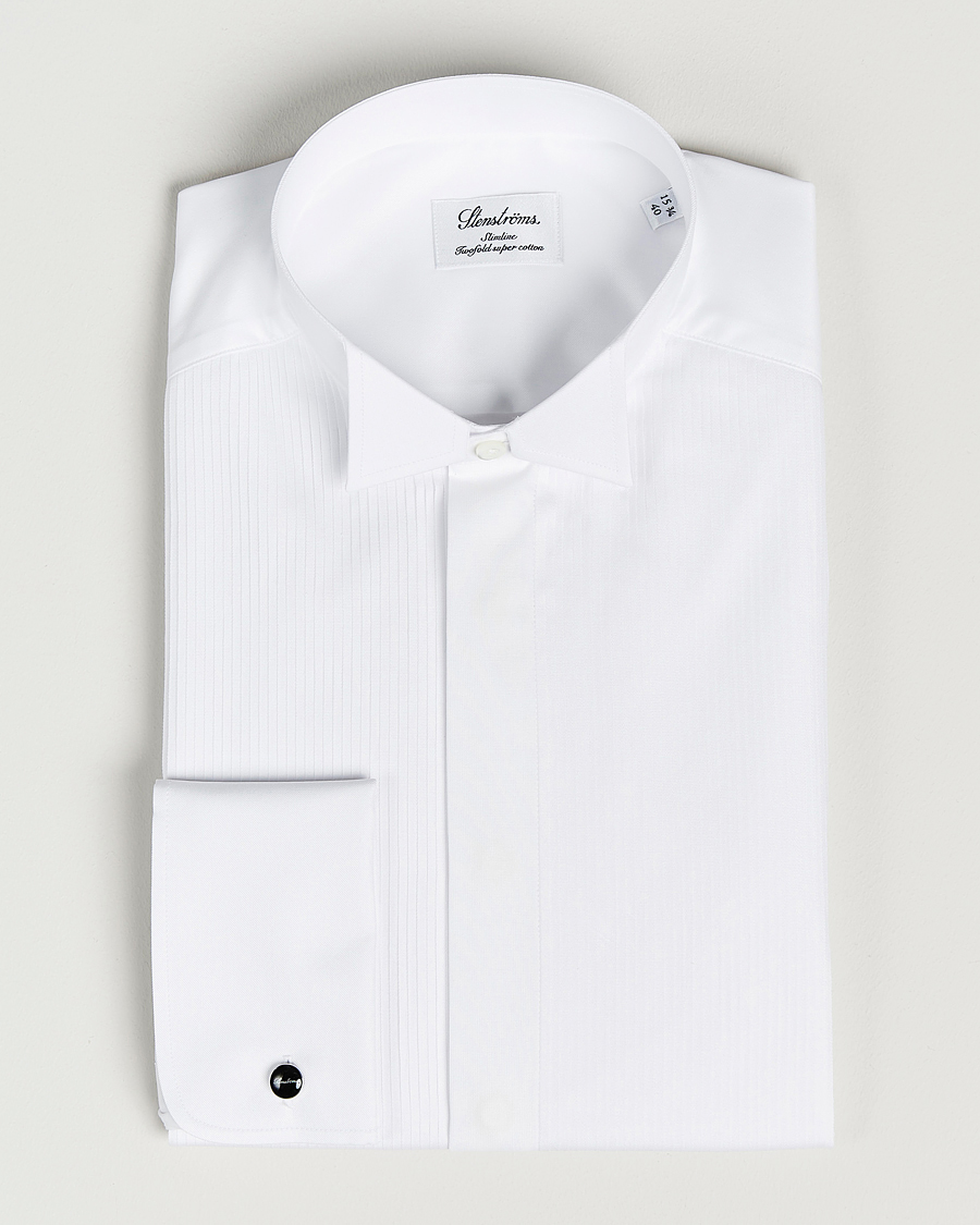 Mies | Kauluspaidat | Stenströms | Slimline Stand Up Collar Plissè Shirt White
