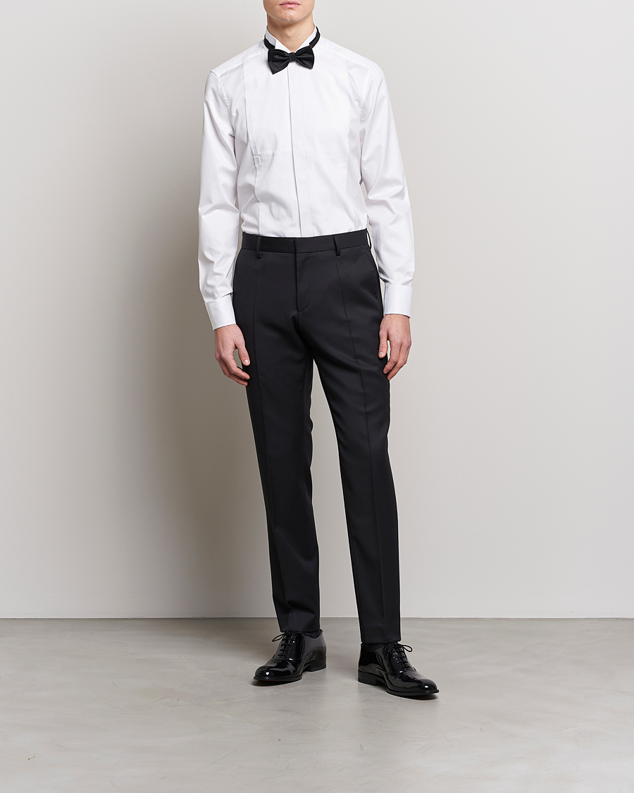 Mies | Kauluspaidat | Stenströms | Slimline Stand Up Collar Plissè Shirt White