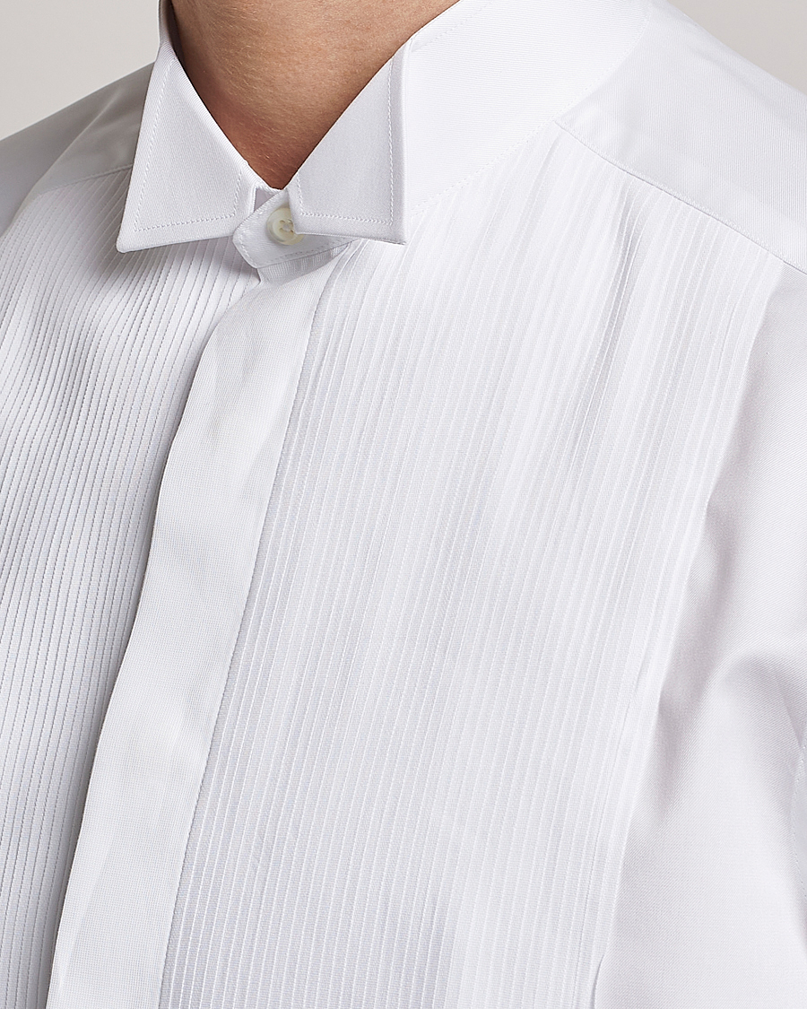 Mies | Kauluspaidat | Stenströms | Slimline Stand Up Collar Plissè Shirt White
