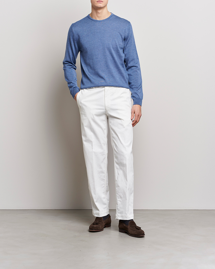 Mies | Puserot | Stenströms | Merino Patch Crew Neck Blue/Blue