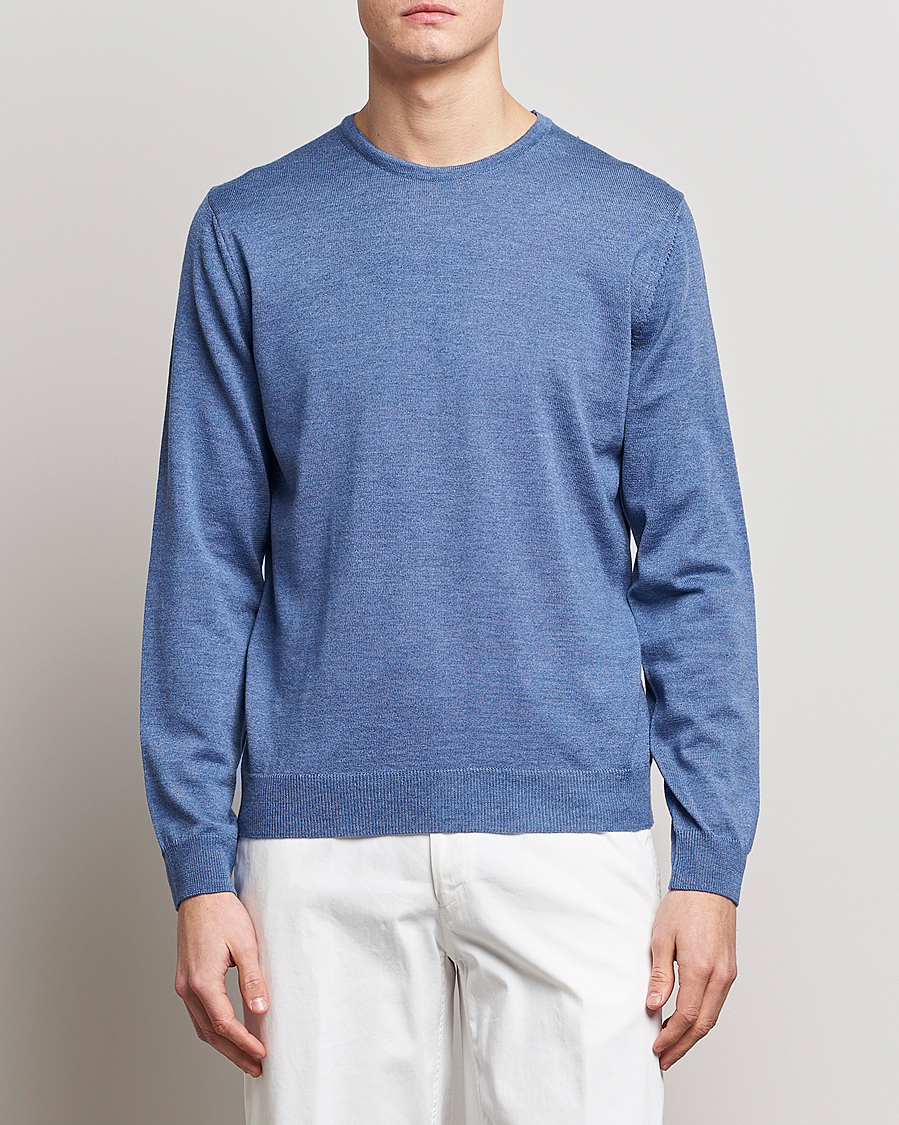 Mies | Puserot | Stenströms | Merino Patch Crew Neck Blue/Blue