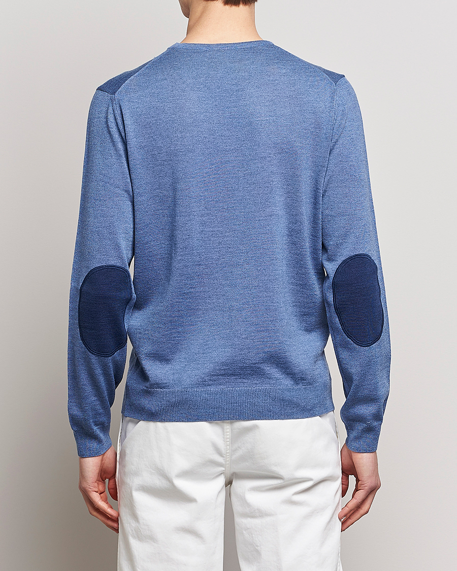 Mies | Puserot | Stenströms | Merino Patch Crew Neck Blue/Blue