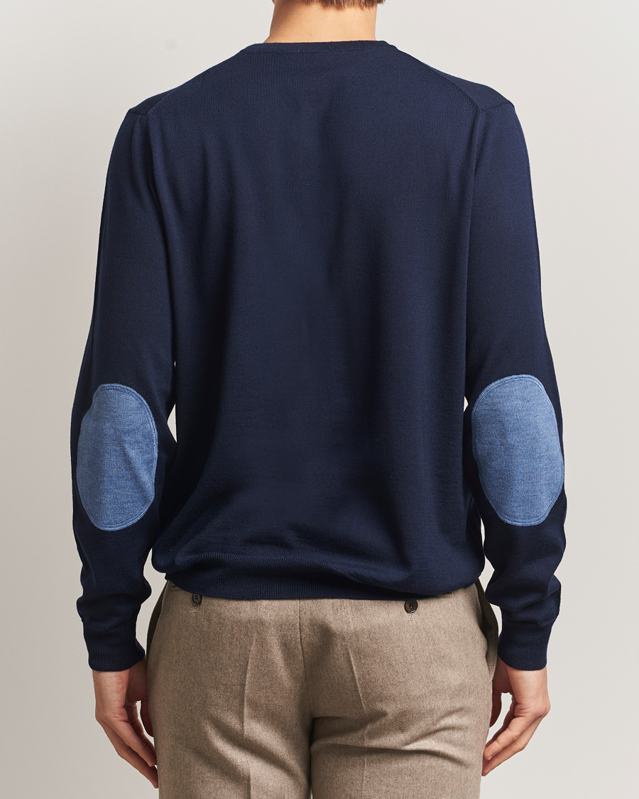 Mies | Puserot | Stenströms | Merino Patch Crew Neck Navy/Blue