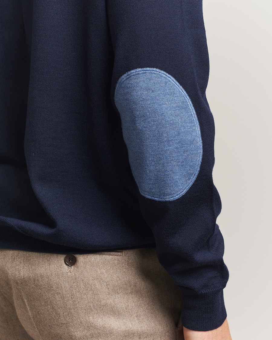 Mies | Puserot | Stenströms | Merino Patch Crew Neck Navy/Blue