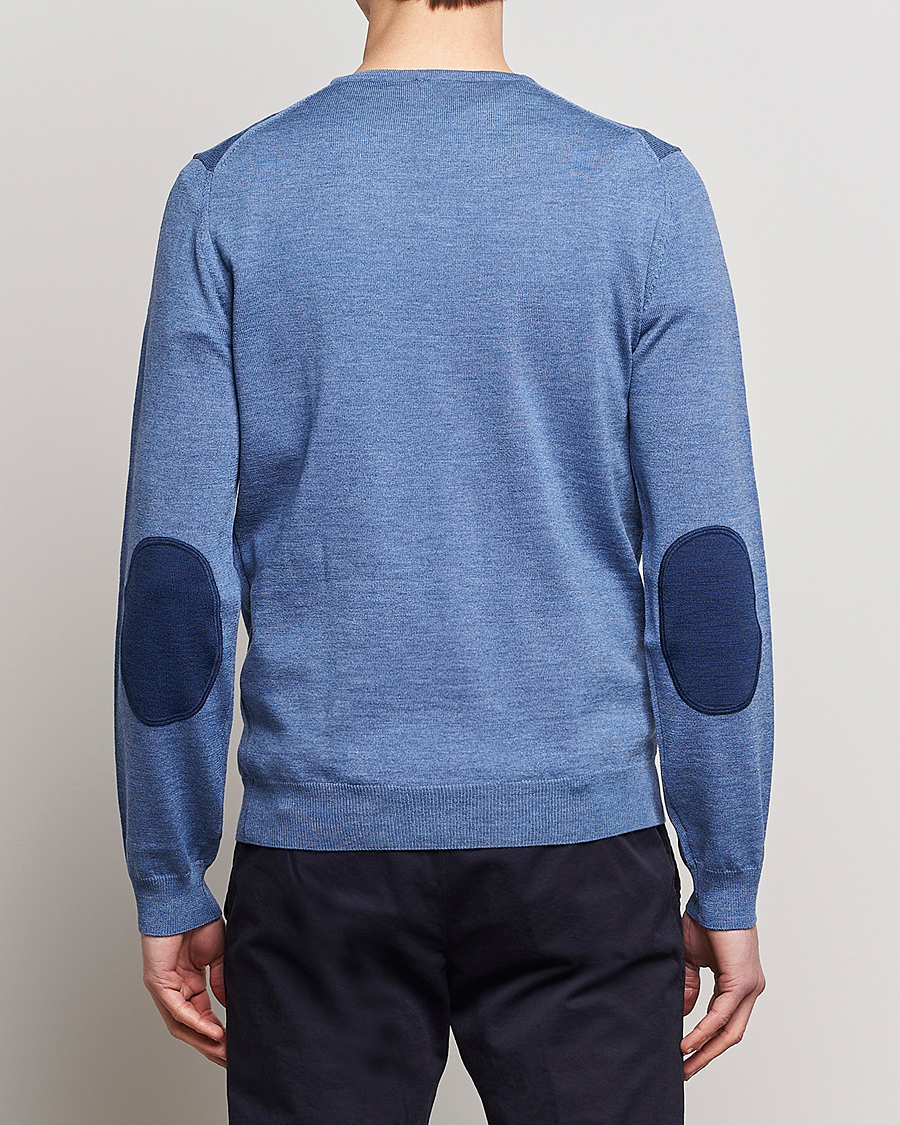 Mies | Puserot | Stenströms | Merino Patch V-Neck Light Blue/Blue