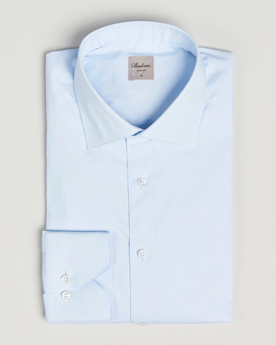 Mies | Kauluspaidat | Stenströms | Slimline Cotton Stretch Shirt Light Blue