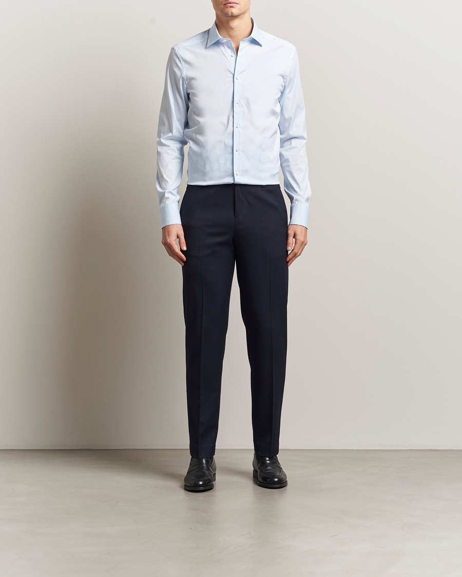 Mies | Kauluspaidat | Stenströms | Slimline Cotton Stretch Shirt Light Blue