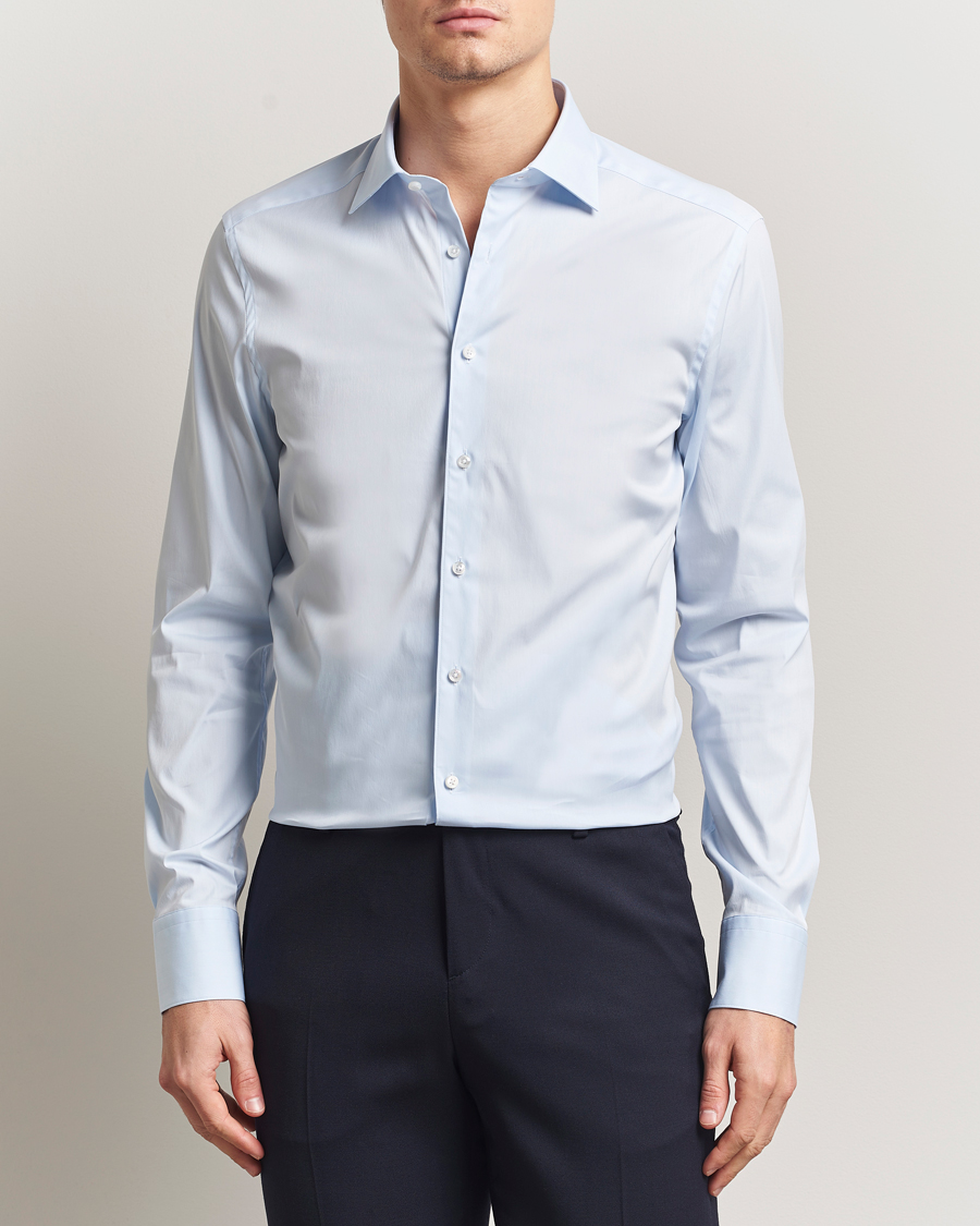 Mies | Kauluspaidat | Stenströms | Slimline Cotton Stretch Shirt Light Blue