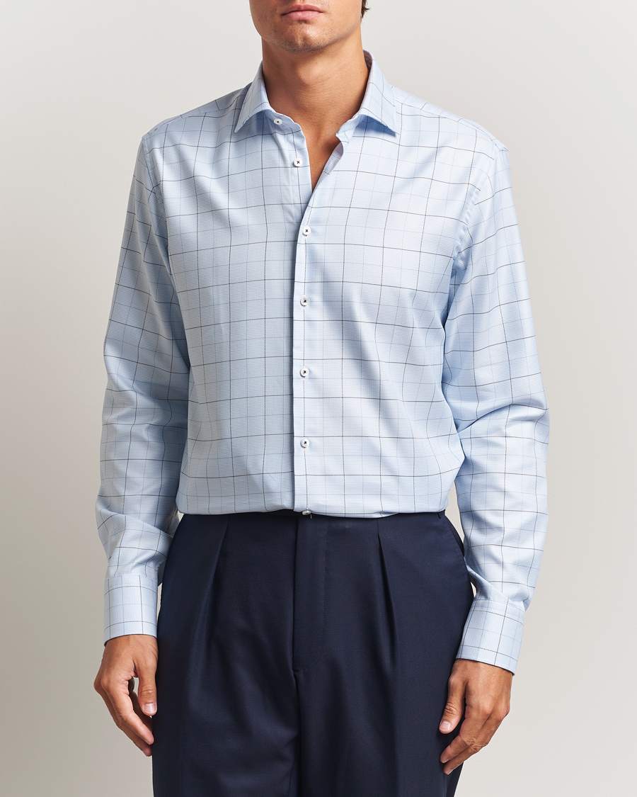 Mies | Kauluspaidat | Stenströms | Regular Fit Cut Away Windowpane Shirt Blue