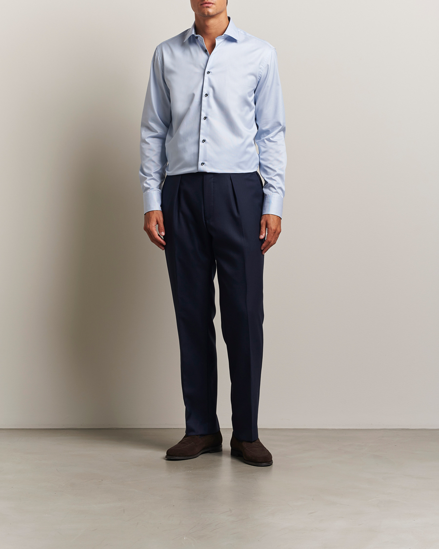 Mies | Kauluspaidat | Stenströms | Regular Fit Contrast Cotton Shirt White/Blue