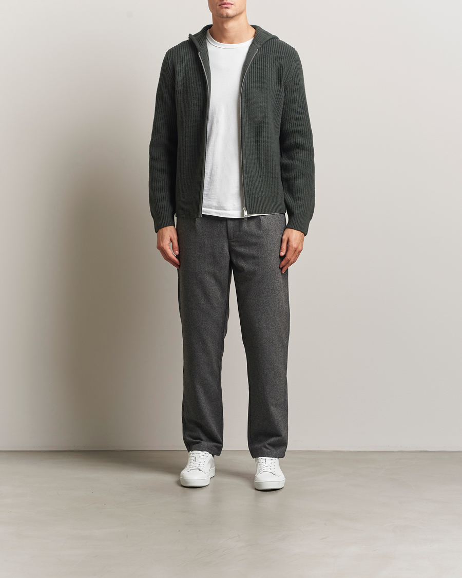 Mies | Puserot | Samsøe Samsøe | Isak Heavy Knitted Full Zip Hoodie Dark Evergreen