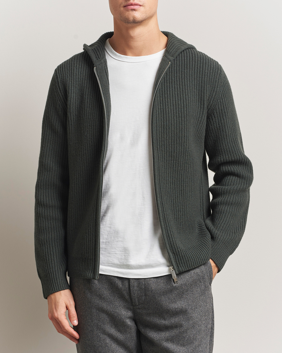 Mies | Puserot | Samsøe Samsøe | Isak Heavy Knitted Full Zip Hoodie Dark Evergreen
