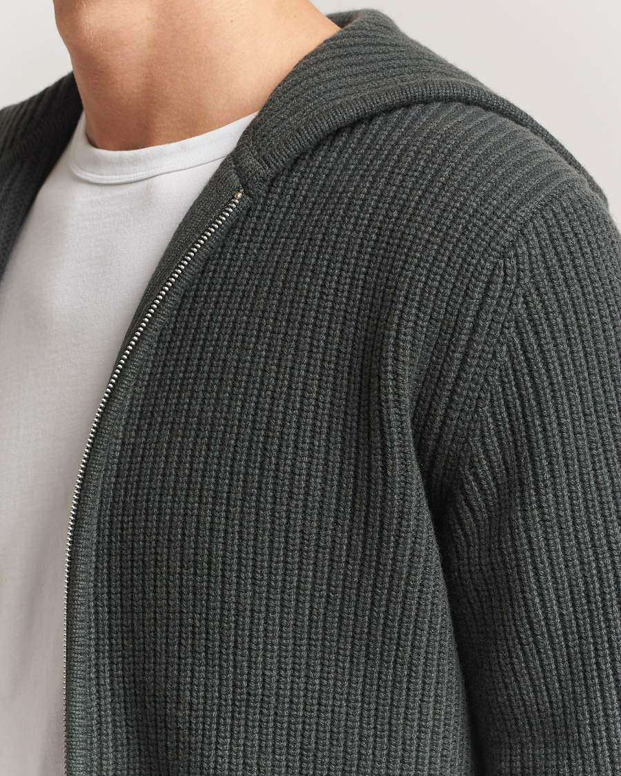 Mies | Puserot | Samsøe Samsøe | Isak Heavy Knitted Full Zip Hoodie Dark Evergreen