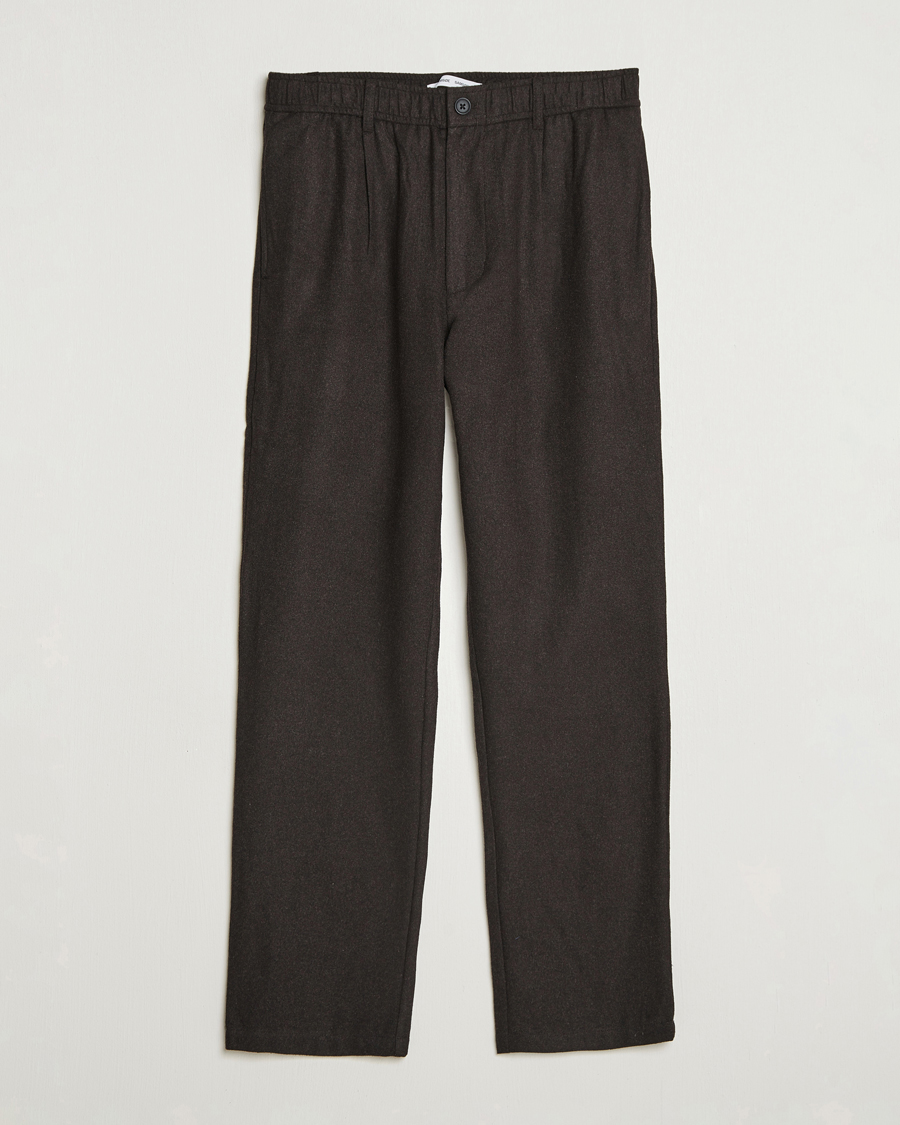 Mies | Housut | Samsøe Samsøe | Bertil Flannel Drawstring Trousers Black Coffee Melange