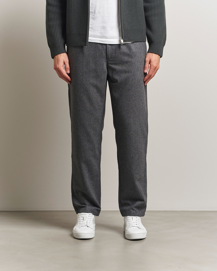 Mies | Housut | Samsøe Samsøe | Bertil Flannel Drawstring Trousers Dark Grey Melange